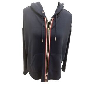 Tommy Hilfiger Womens Sz Medium Front Zip Blue‎ French Terry Hoodie Classic Y2K